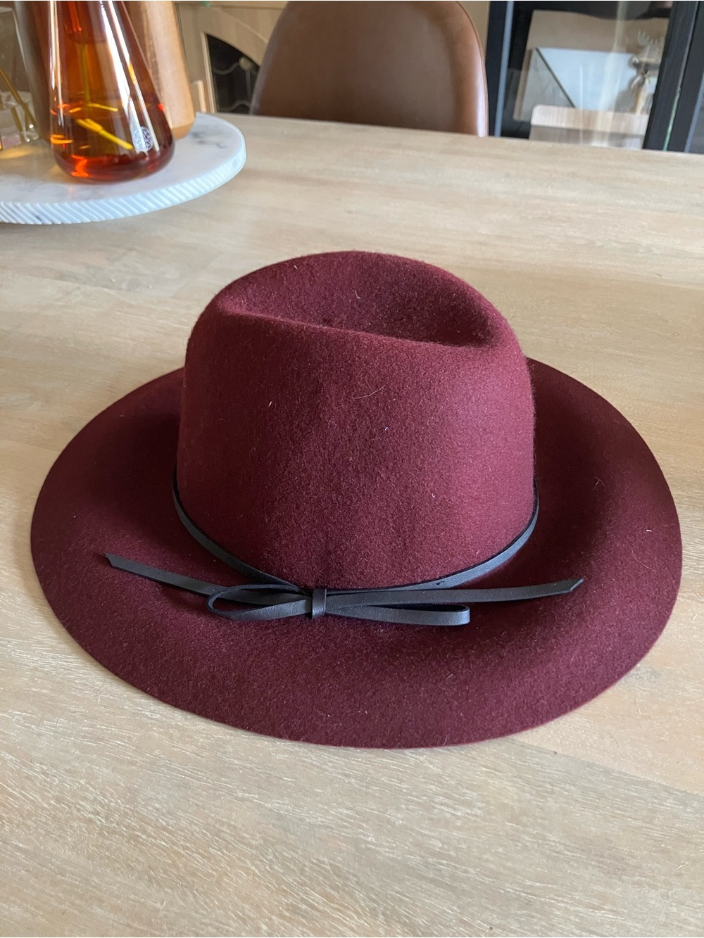 100% Pure Wool Merlot Fedora Hat with Black Ribbon